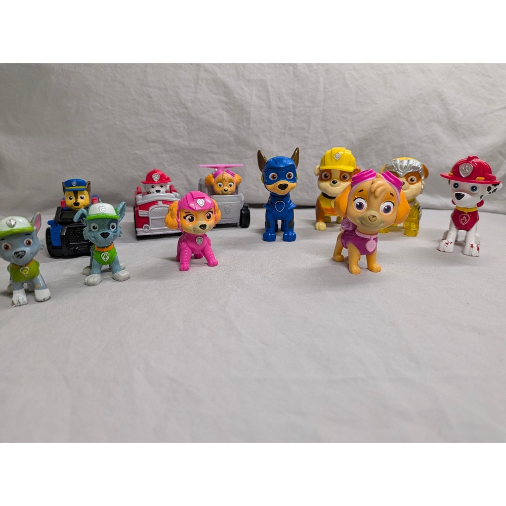 Paw Patrol Action Figure and Vehicle Lot Chase Marshall Skye Rocky Rubble 9pc